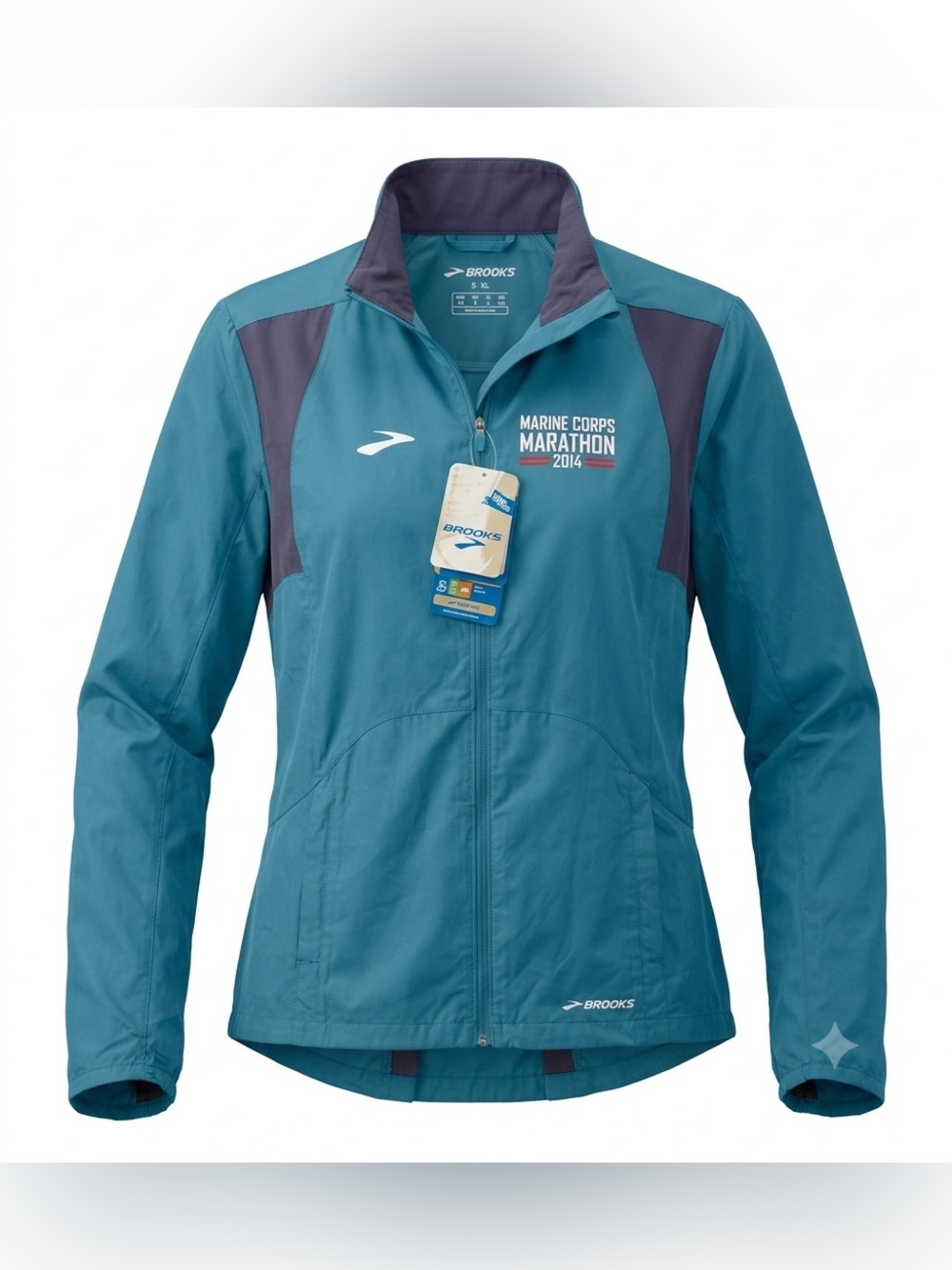 Brooks Women's Teal Marine Corps Marathon Raincoat 2014 NWT Size L